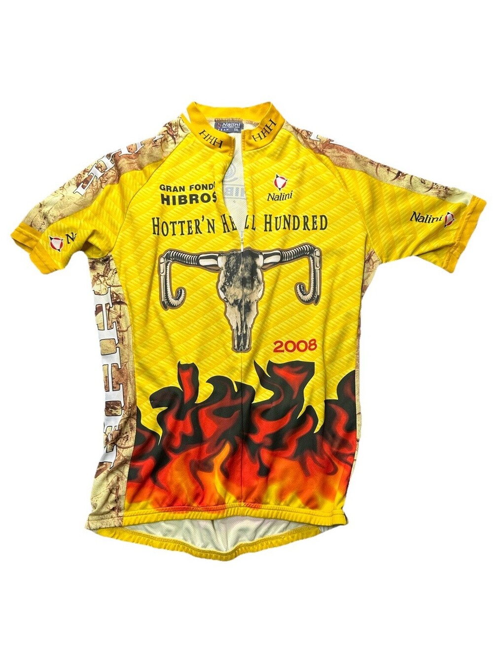 Vintage Hotter N Hell 100 2008 Cycling Jersey XXL Nalini Flame Skull Race